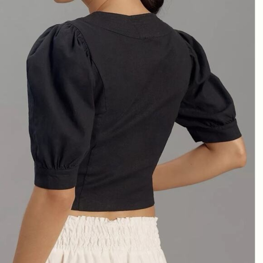 Anthropologie Elegant Black Puff Sleeve Top - Picture 2 of 5